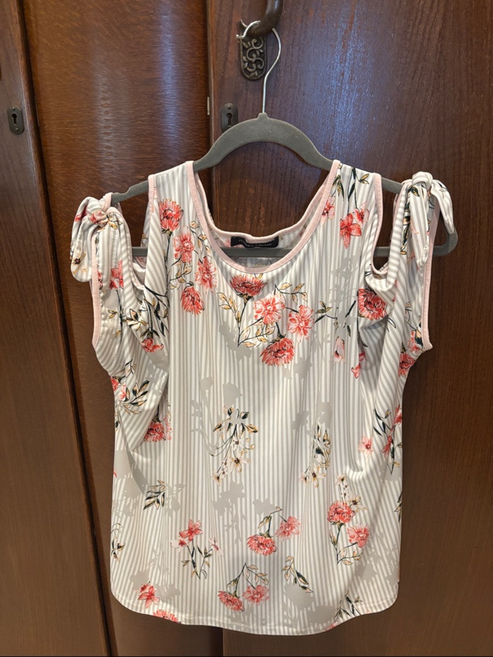 Ivanka Trump Cream Floral Tie-Shoulder Tank Top with Pink Blooms